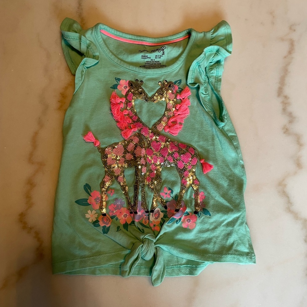 🌸 4/$15 Cynthia Rowley Aqua Sequin Giraffe Tie-Front Tank